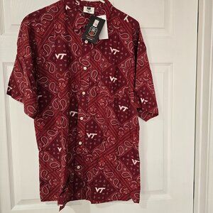 Virginia Tech Men's Wes & Willy Short Sleeve Paisly  Button Up Shirt‎ Sz XL NWT